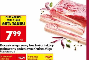 Boczek wieprzowy bez kości i skóry pakowany próżniowo Kraina Mięs