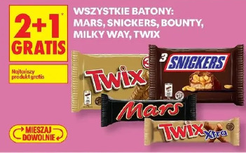 Wszystkie batony Mars, Snickers, Bounty, Milky Way, Twix