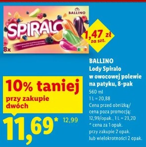 Ballino Lody Spiralo w owocowej polewie na patyku, 8-pak