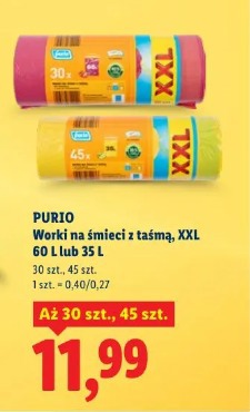 Purio Worki na śmieci z taśmą, XXL 60 l lub 35 l