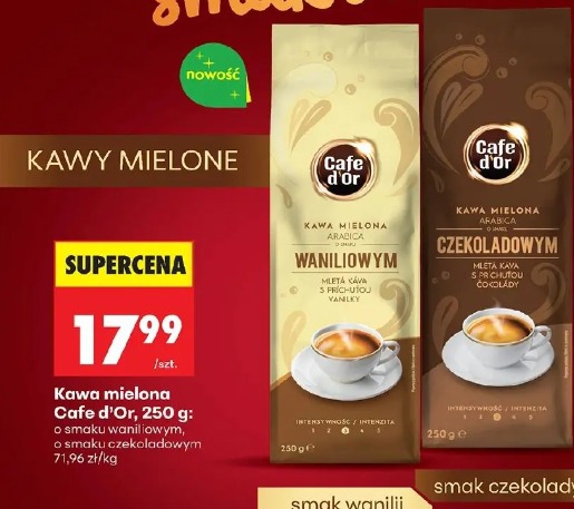 Kawa mielona Cafe d’Or o smaku waniliowym, o smaku czekoladowym
