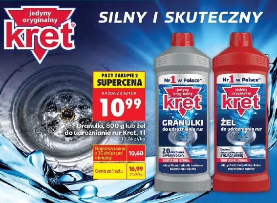 Granulki lub żel do udrożniania rur Kret