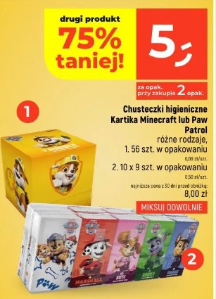 Chusteczki higieniczne Kartika Minecraft lub Paw Patrol