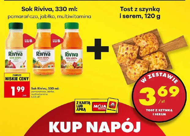 Tost z szynką i serem + sok Riviva
