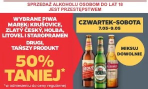 Wybrane piwa marek: Krusovice, Zlaty, Cesky, Holba, Litovel i Staropramen drugi, tańszy produkt