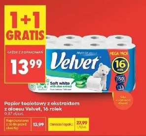 Papier toaletowy z ekstraktem z aloesu Velvet, 16 rolek