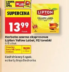 Herbata czarna ekspresowa Lipton Yellow Label, 92 torebki
