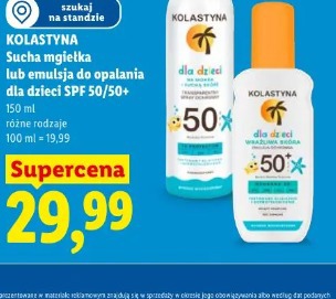 Kolastyna Sucha mgiełka lub emulsja do opalania dla dzieci SPF 50/50+