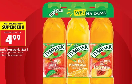 Sok Tymbark, 3x1 l: jabłko, pomarańcza, jabłko-brzoskwinia