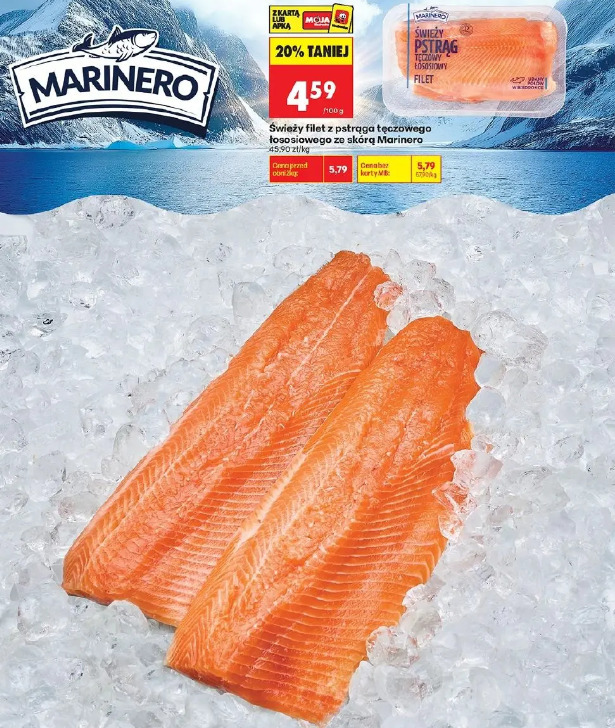 Świeży filet z pstrąga tęczowego łososiowego ze skórą Marinero