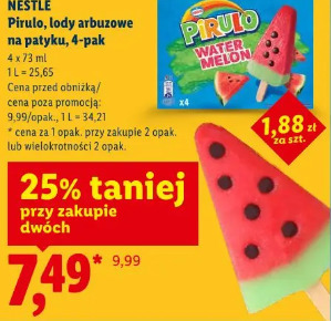 Nestlé Pirulo, lody arbuzowe na patyku, 4-pak