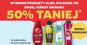Wybrane produkty Gliss, Schauma i Fa drugi, tańszy produkt 50% taniej