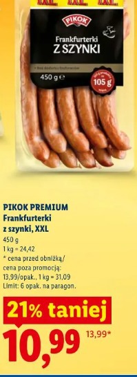 Pikok Premium Frankfurterki z szynki, XXL