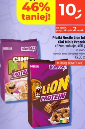 Płatki Nestle Lion lub Cini Minis Protein