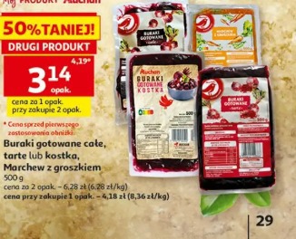 Buraki gotowane całe, tarte lub kostka, Marchew z groszkiem Auchan