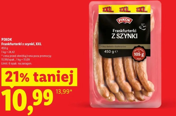Pikok Frankfurterki z szynki, XXL