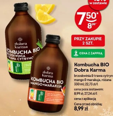 Kombucha BIO Dobra Karma brzoskwinia & trawa cytrynowa, mango & marakuja, różana