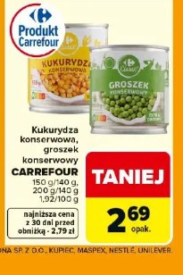 Kukurydza konserwowa, groszek konserwowy Carrefour