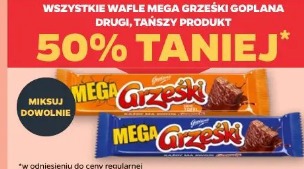 Wszystkie wafle Mega Grześki Goplana drugi, tańszy produkt 50% taniej