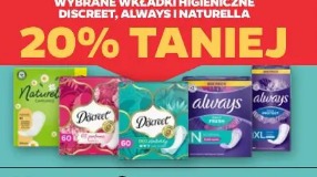 Wybrane wkładki higieniczne Discreet, Always i Naturella 20% taniej