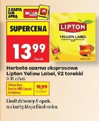 Herbata czarna ekspresowa Lipton Yellow Label, 92 torebki