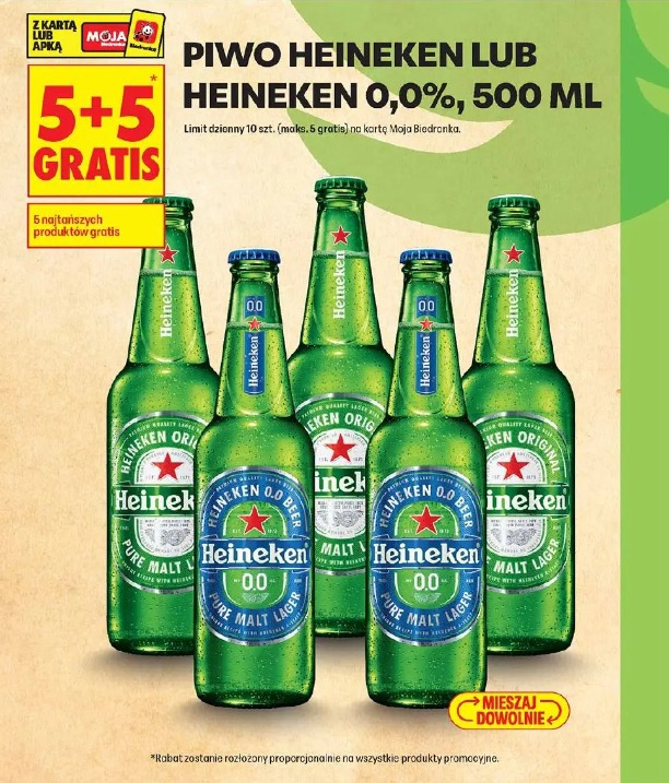 Piwo Heineken lub Heineken 0,0%, 500 ml