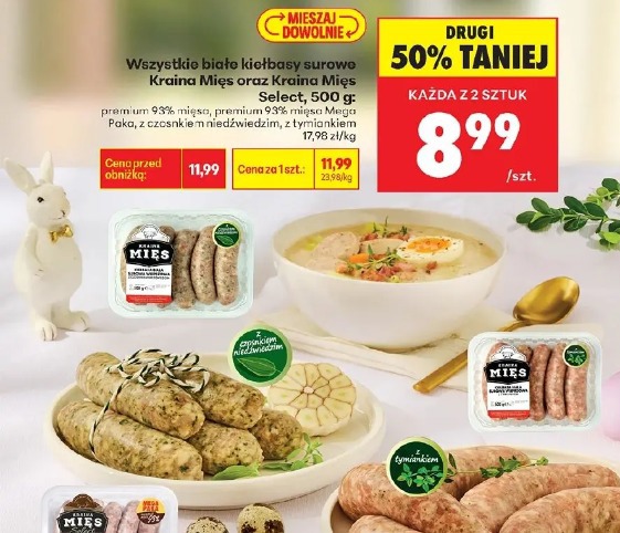 Wszystkie białe kiełbasy surowe Kraina Mięs oraz Kraina Mięs Select