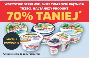 Wszystkie serki wiejskie i twarożki Piątnica trzeci, najtańszy produkt 70% taniej