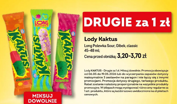 Drugie lody kaktus za 1 zł