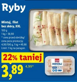 Mintaj, filet bez skóry, XXL