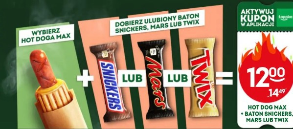 Hot Dog Max + baton Snickers, Mars lub Twix