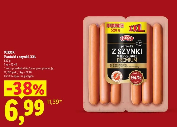 Pikok Parówki z szynki XXL