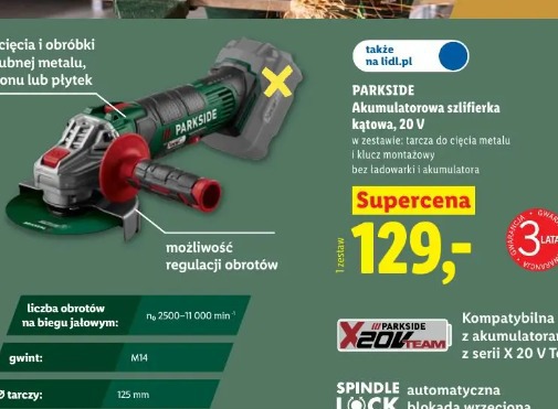 Parkside akumulatorowa szlifierka kątowa 20 V