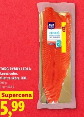 Targ Rybny Lidla łosoś coho, filet ze skórą, XXL
