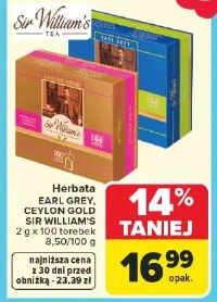 Herbata EARL GREY, CEYLON GOLD SIR WILLIAM'S