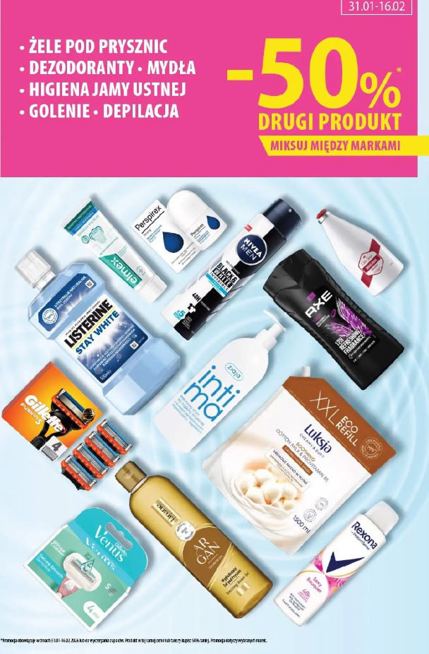 Żele pod prysznic, dezodoranty, mydła, higiena jamy ustnej, golenie, depilacja