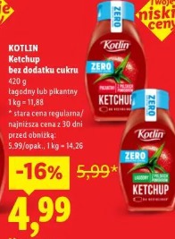 Kotlin Ketchup bez dodatku cukru łagodny lub pikantny