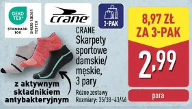 Crane Skarpety sportowe damskie/męskie, 3 pary