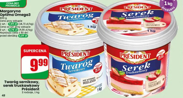Twaróg sernikowy, serek truskawkowy Président