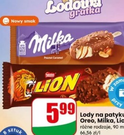Lody na patyku Oreo, Milka, Lion
