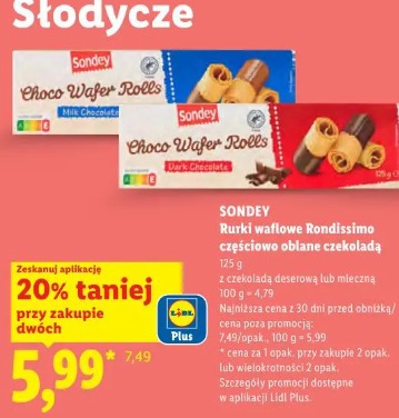 Sondey Rurki waflowe Rondissimo częściowo oblane czekoladą