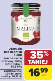 Bio dżem malinowy bez dodatku cukru SAD DANKÓW