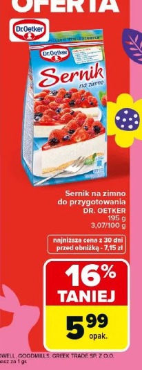 Sernik na zimno do przygotowania Dr. Oetker