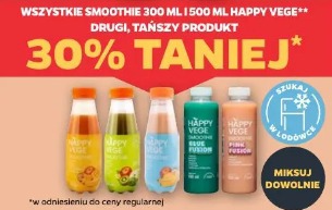 Wszystkie smoothie 300ml i 500ml Happy vege drugi, tańszy produkt 30%taniej
