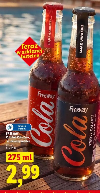 Freeway Cola lub Cola Zero, w szklanej butelce