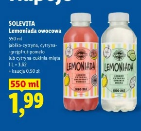 Solevita Lemoniada owocowa jabłko-cytryna, cytryna-grejpfrut-pomelo lub cytryna-cukinia-mięta