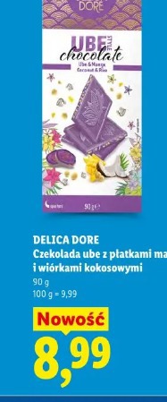 Delica Dore Czekolada ube z płatkami mango i wiórkami kokosowymi