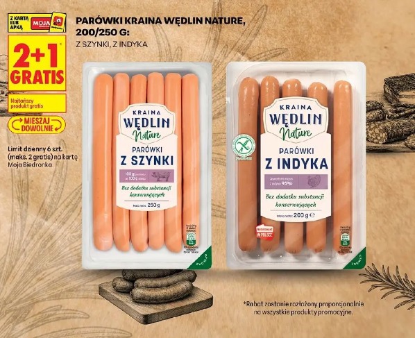 Parówki Kraina Wędlin Nature z szynki, z indyka