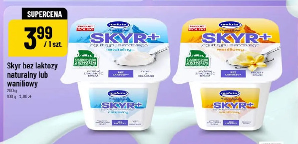 Skyr bez laktozy naturalny lub waniliowy