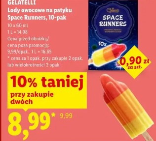 Gelatelli Lody owocowe na patyku Space Runners, 10-pak